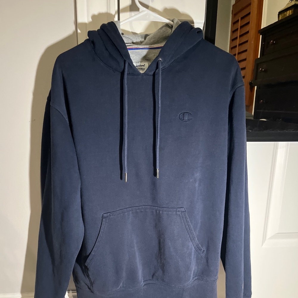 Champion Men's PowerBlend Fleece Pullover Navy Hoodie size M